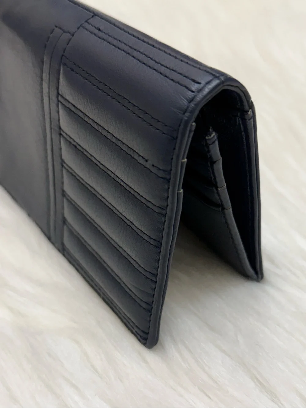 BOTKIER - BLUE ALL LEATHER BIKER QUILTED MOTO LONG SNAP WALLET - Picture 5 of 12